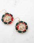 Bee/Red round trim earrings