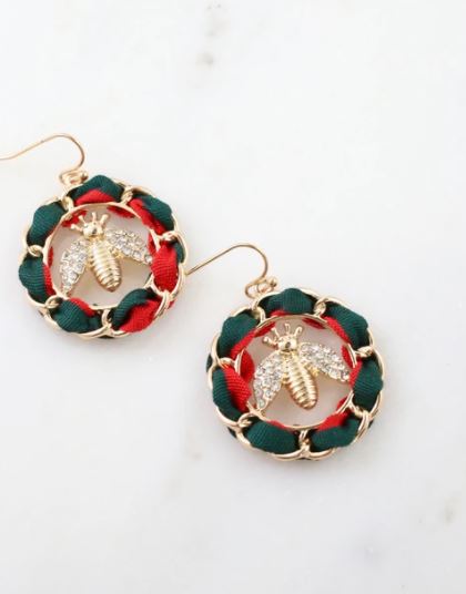 Bee/Red round trim earrings