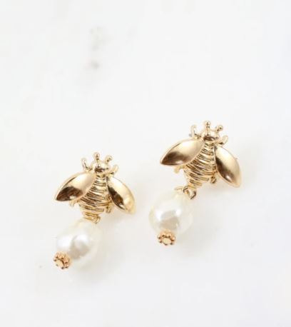 Bee w/pearl post earrings