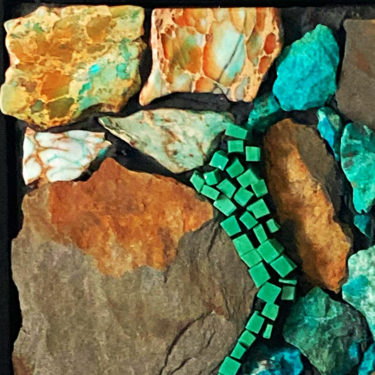 Rustic Slate and Chrysocolla Mosaic Wall Panel picture