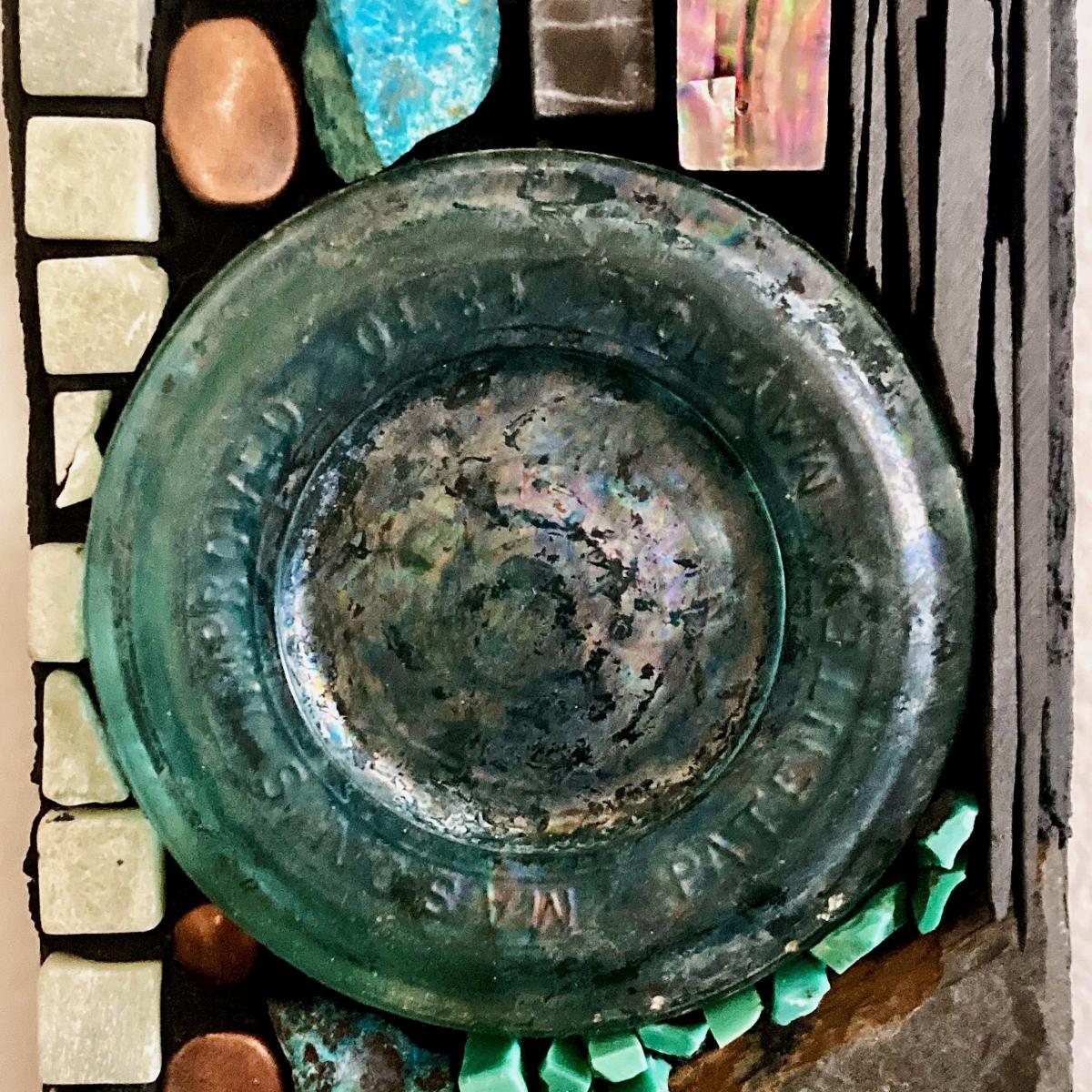 Mason Jar and Chrysocolla Mosaic Wall Panel picture