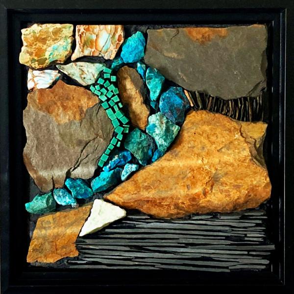 Rustic Slate and Chrysocolla Mosaic Wall Panel