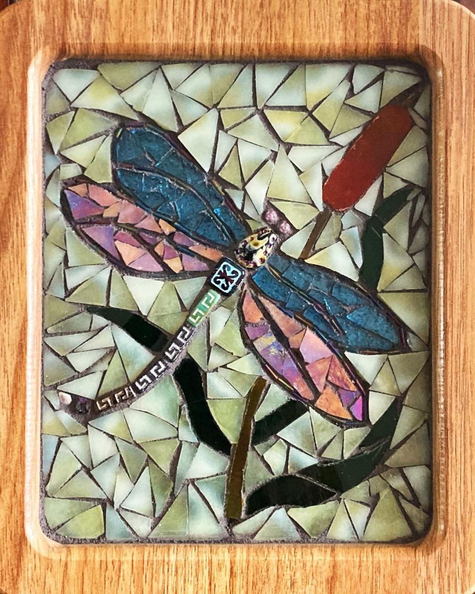 Dragonfly and Cat Tail Mosaic Suncatcher picture