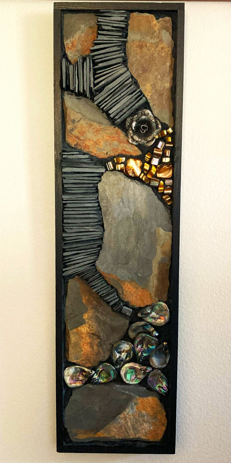 Slate, Shell and Metal Flower Mosaic Wall Panel picture