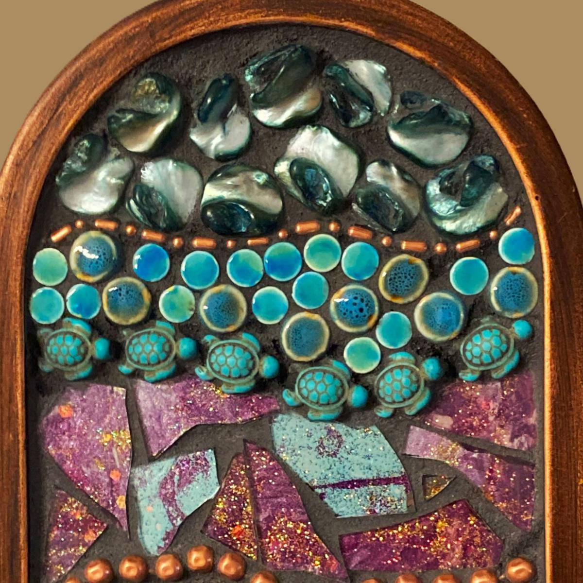 Iridescent Shell and Mixed Media Candle Sconce picture