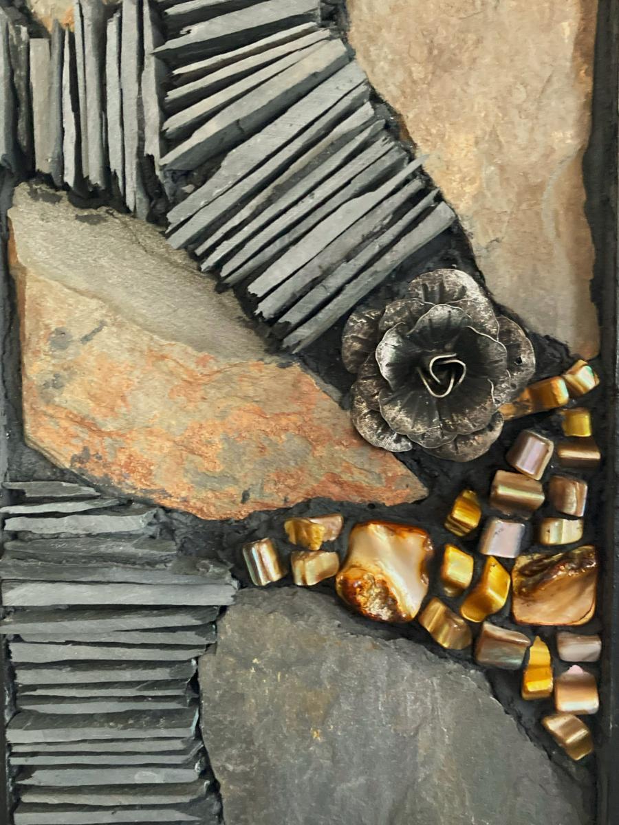 Slate, Shell and Metal Flower Mosaic Wall Panel picture