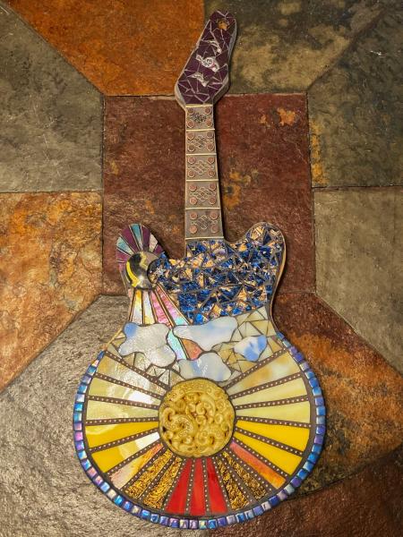 Here Comes the Sun Mosaic Guitar Wall Hanging