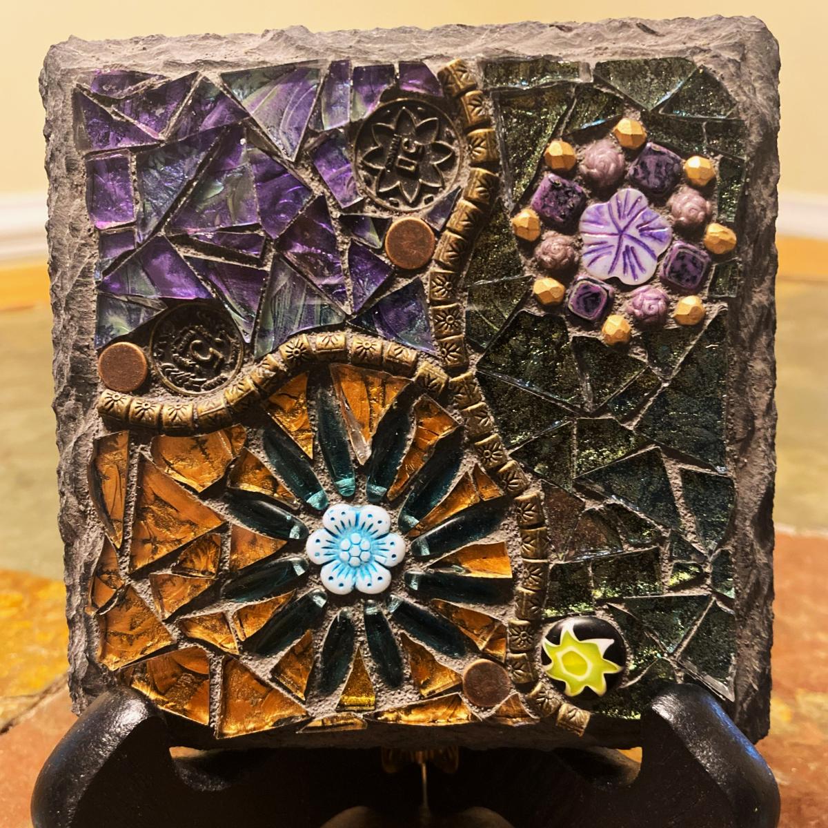 Slate Floral Mosaic Coaster Set picture