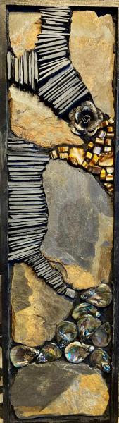 Slate, Shell and Metal Flower Mosaic Wall Panel