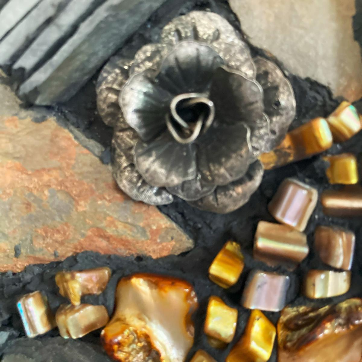 Slate, Shell and Metal Flower Mosaic Wall Panel picture