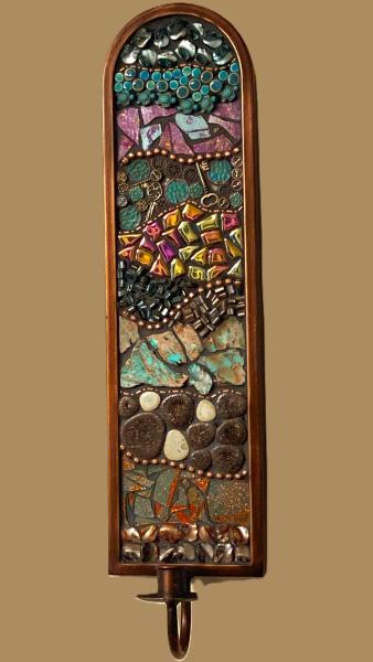 Iridescent Shell and Mixed Media Candle Sconce