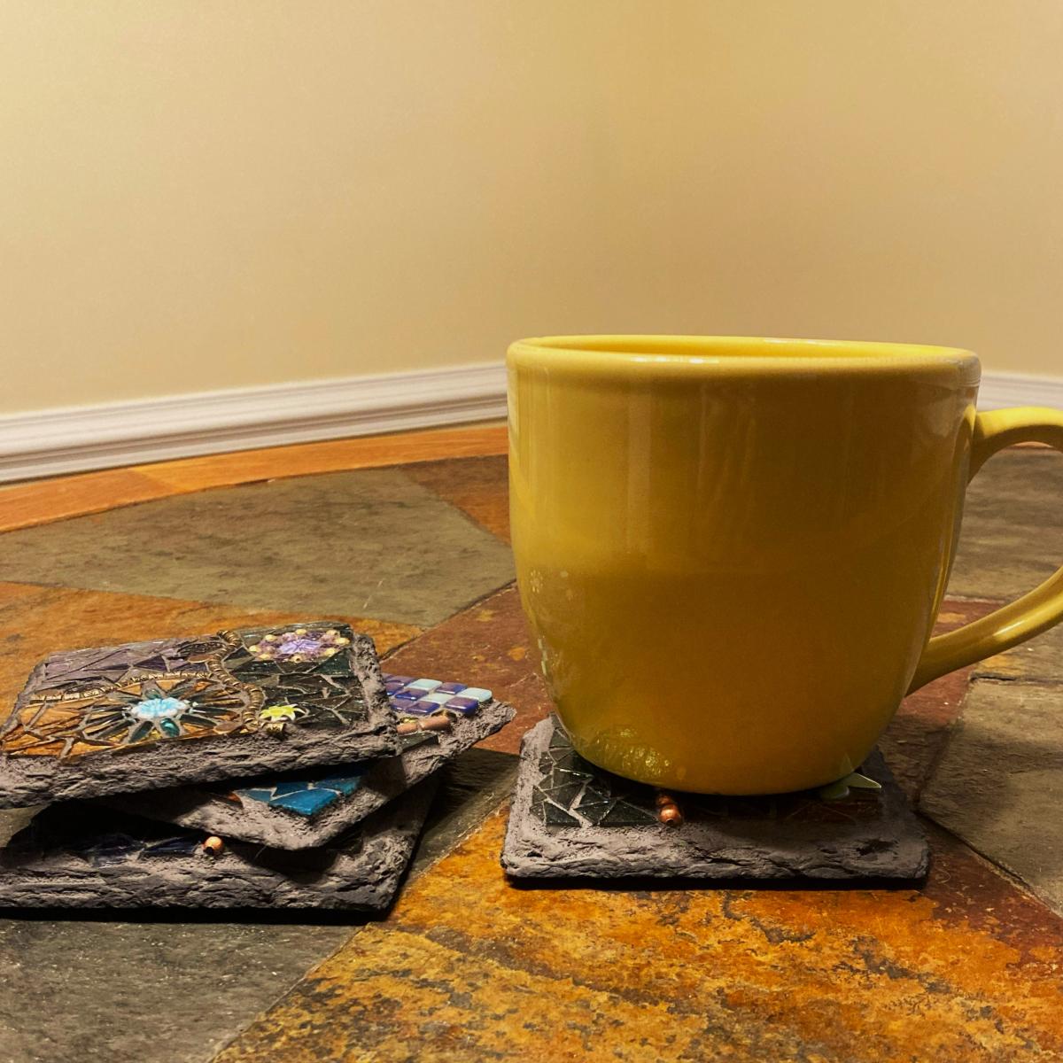 Slate Floral Mosaic Coaster Set picture