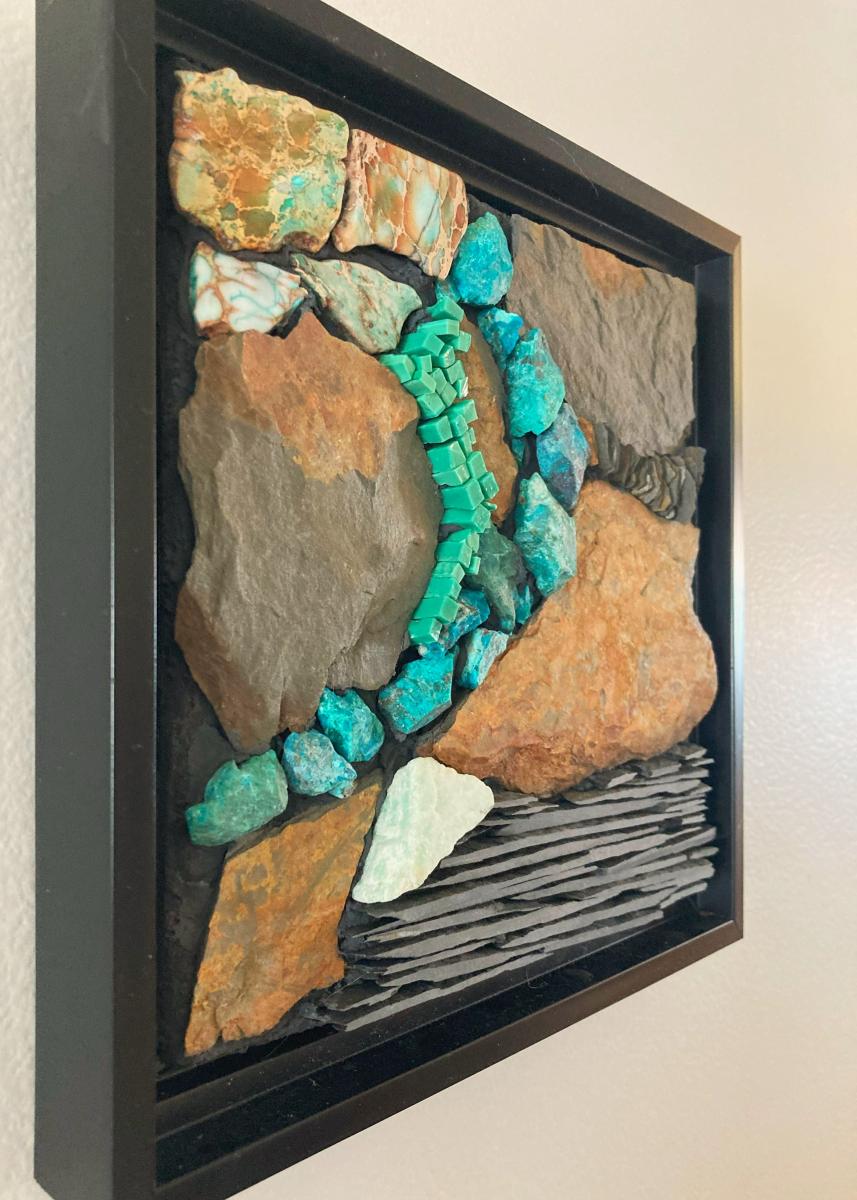 Rustic Slate and Chrysocolla Mosaic Wall Panel picture