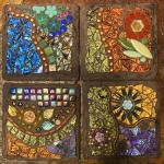 Slate Floral Mosaic Coaster Set
