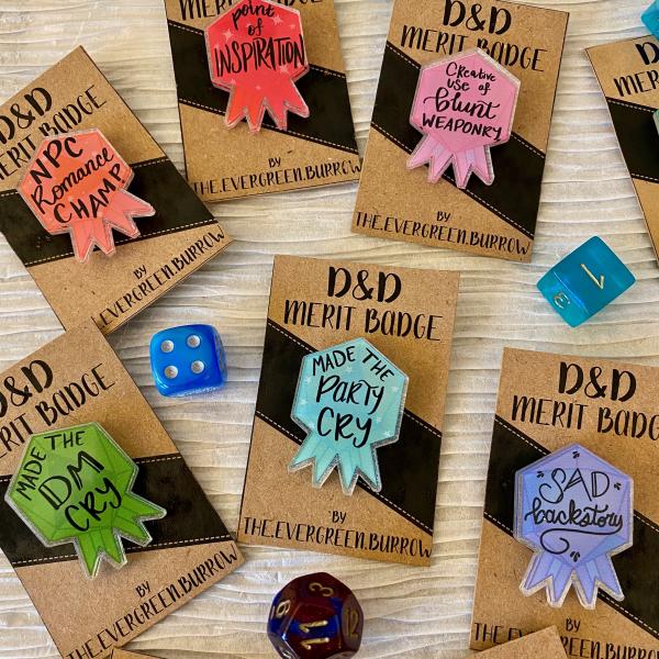 Tabletop Merit Badge Acrylic Pins D&D Pins picture