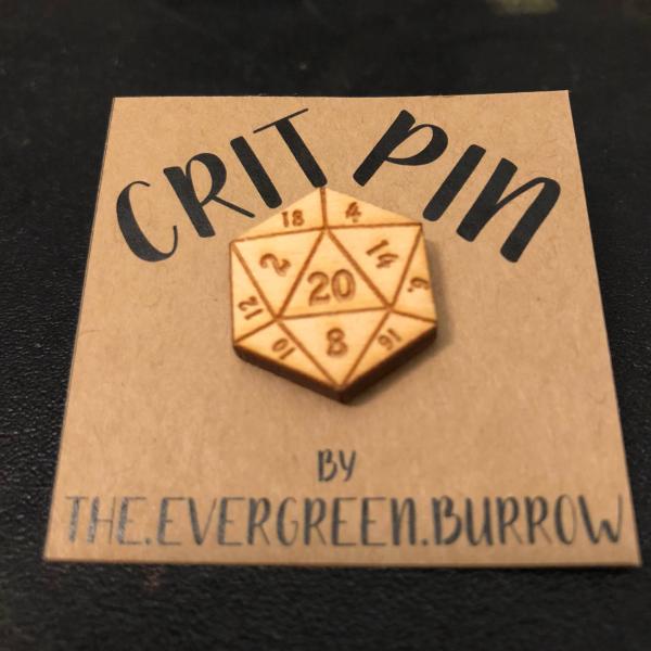 D20 Critical Hit Wooden Pin picture