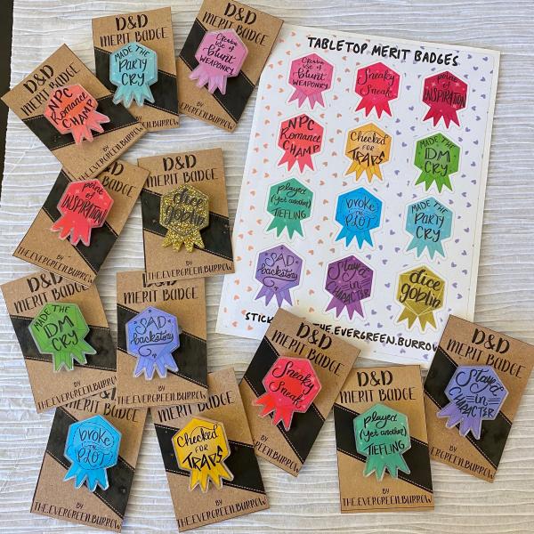 Tabletop Merit Badge Acrylic Pins D&D Pins picture