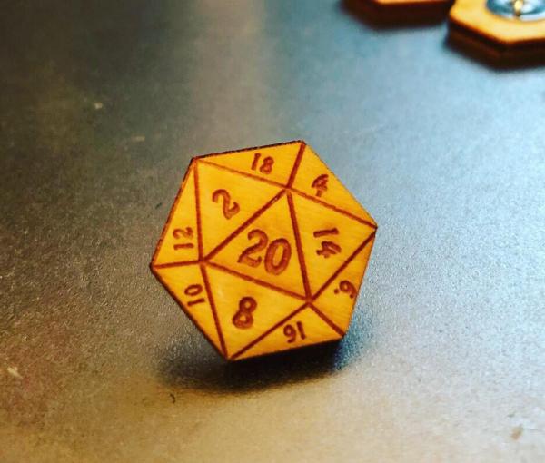 D20 Critical Hit Wooden Pin picture