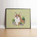 Corgi with Succulents 8.5 x 11 Print