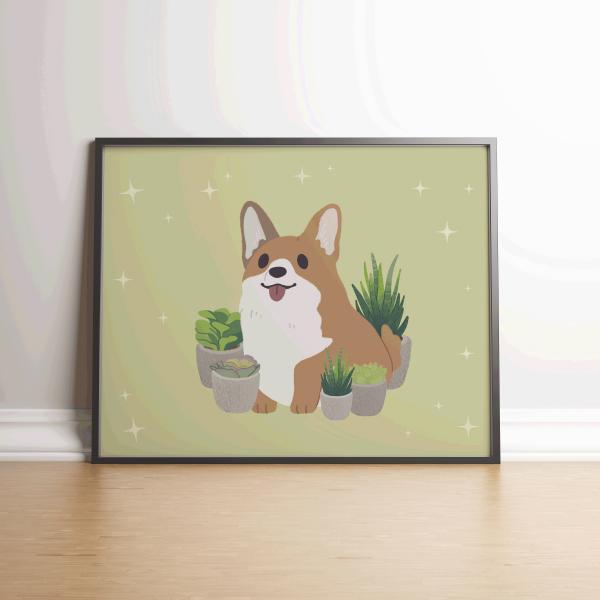 Corgi with Succulents 8.5 x 11 Print picture