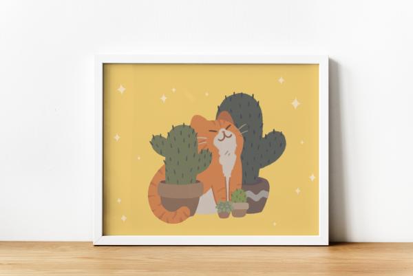 Cactus Cat 8.5 x 11 Print picture