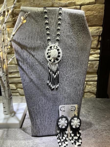 Beaded Necklace & Earrings with Howlite Stones picture