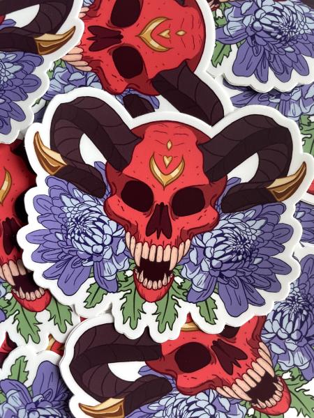 Tiefling Skull Vinyl Sticker