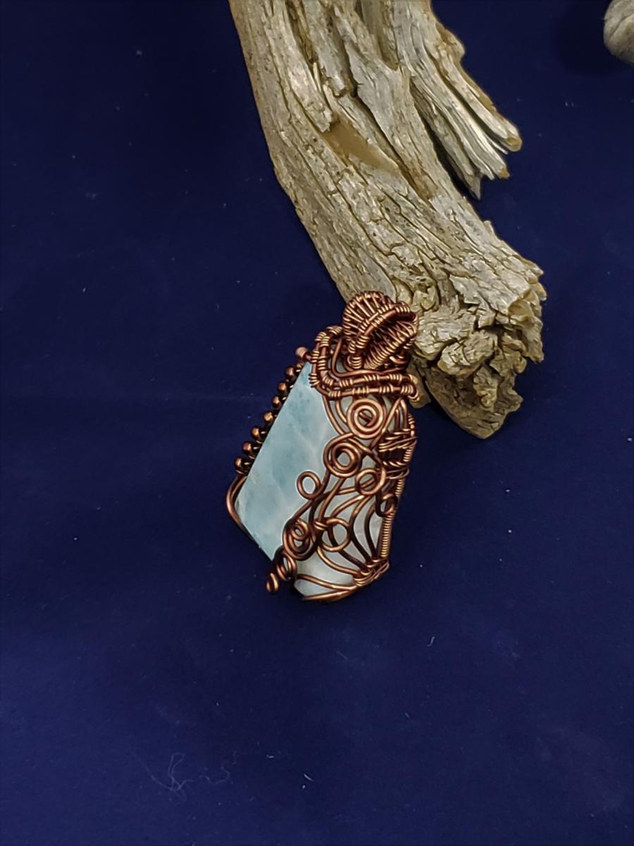 LARIMAR WITH ANTIQUE COPPER WIRING PENDANT picture