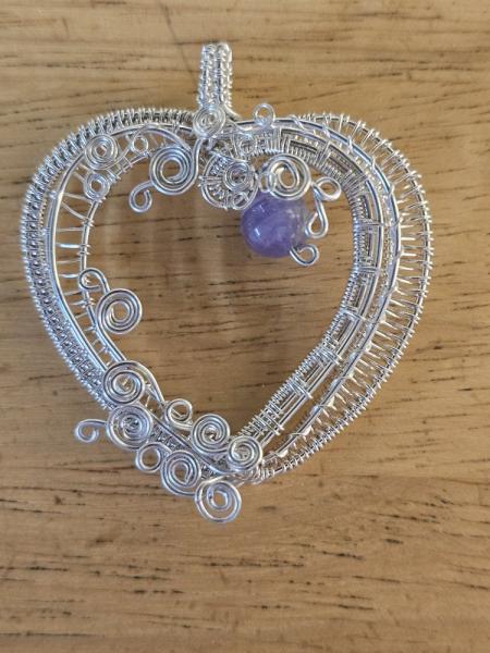 STERLING SILVER WOVEN HEART WITH AMETHYST