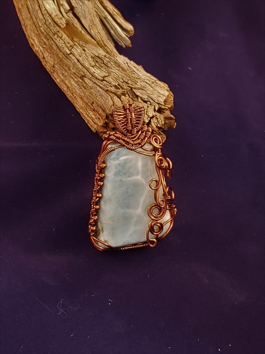 LARIMAR WITH ANTIQUE COPPER WIRING PENDANT picture