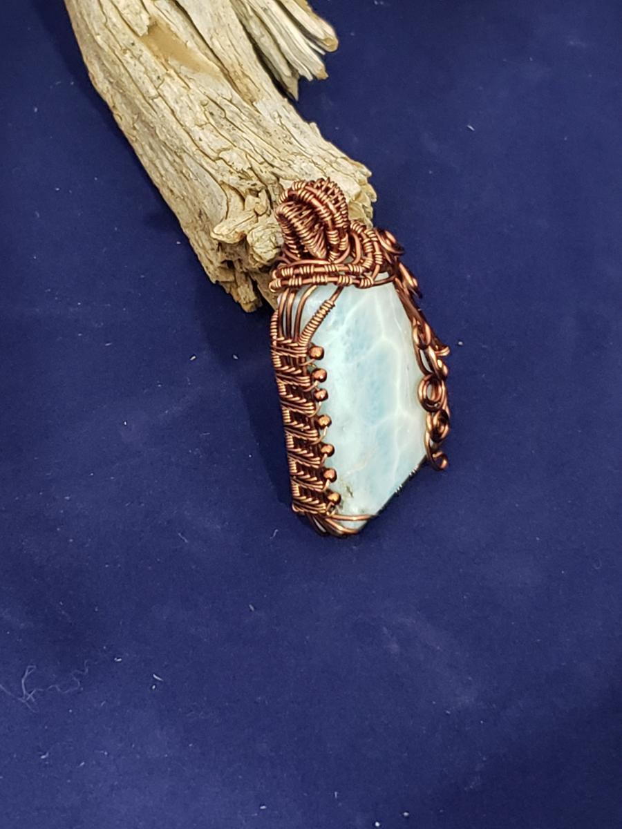 LARIMAR WITH ANTIQUE COPPER WIRING PENDANT picture
