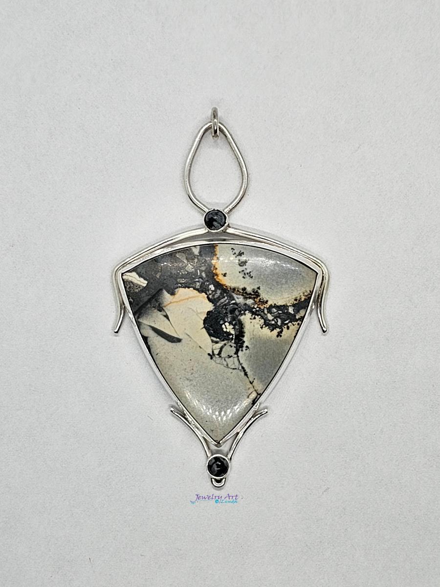 MALIGANO JASPER AND SNOWFLAKE OBSIDIAN PENDANT picture