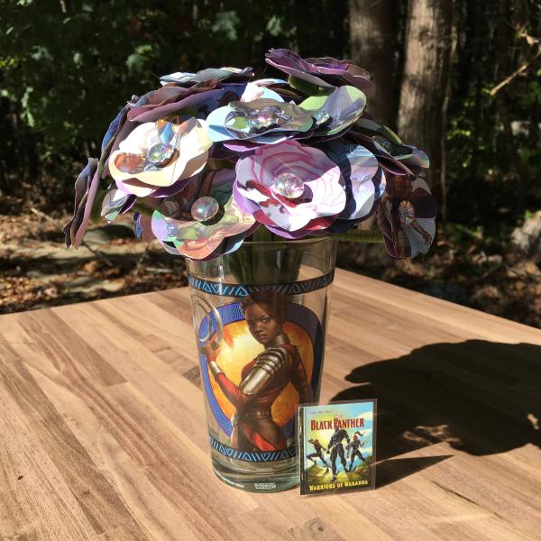 Black Panther, Warriors of Wakanda little golden book hand-cut paper flower arrangement in vase