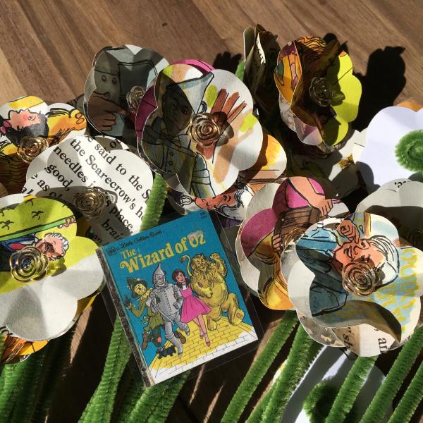 Wizard of Oz little golden book hand-cut paper flower arrangement.