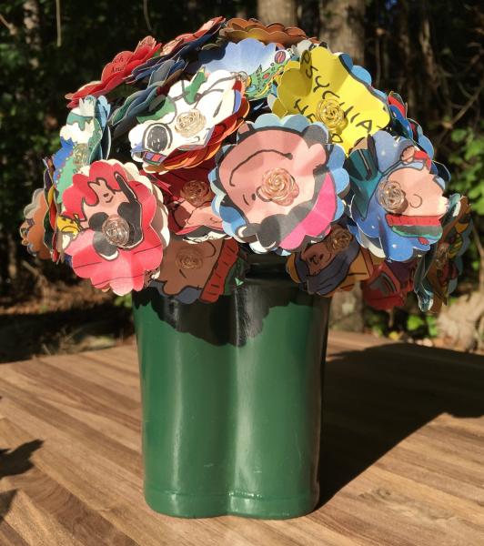 Charlie Browns Christmas hand-cut paper flower arrangement in boots vase picture