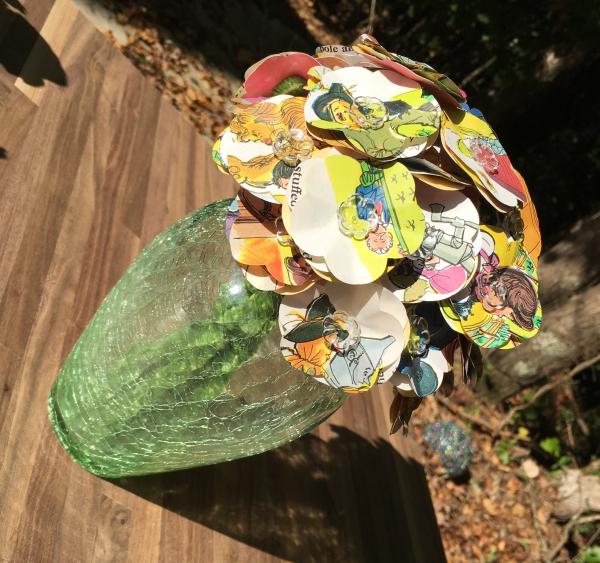 Wizard of Oz little golden book hand-cut paper flower arrangement in green crackle glass vase picture