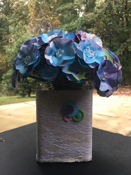 Monsters Inc little golden book hand-cut paper flower arrangement in vase