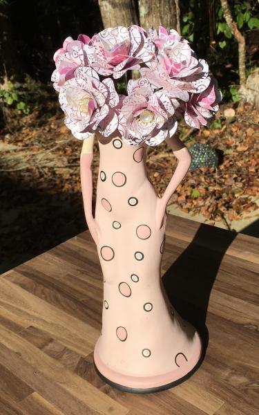 Hand-cut paper roses arrangement in Lady Vase