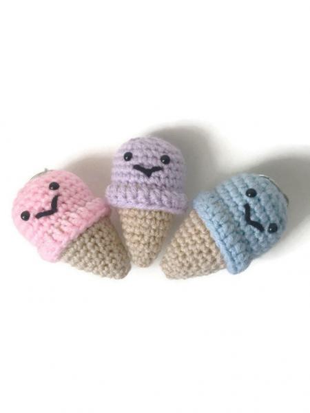 Crochet Amigurumi Ice Cream Cone Keychain Plush picture