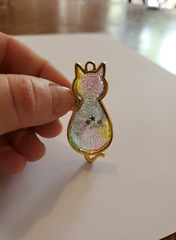 Rainbow Sparkle Stained Glass Kitty Resin Pendant picture