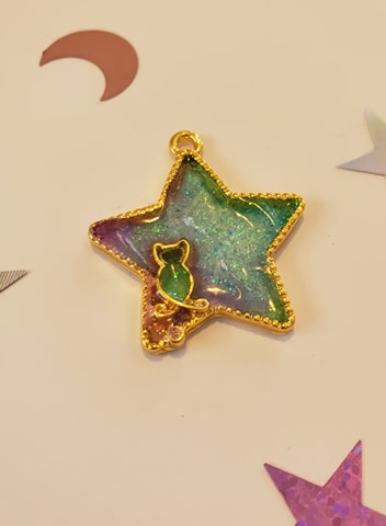 Stargazing Kitten Stained Glass Resin Pendant