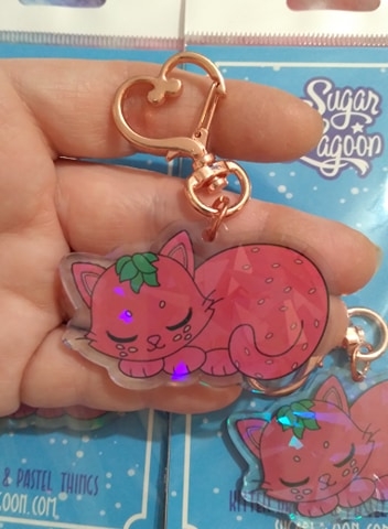 Strawpurry Kitten Holographic Keychain