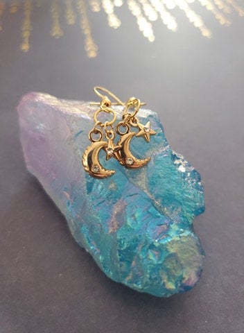 Moon and Star Earrings, Moon, Star,  Moonlight,  Earrings, Magic, Witchy, Earthy, Mori Kei, Mori, Cosplay picture