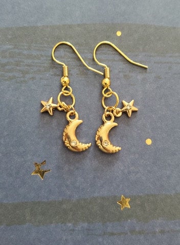 Moon and Star Earrings, Moon, Star,  Moonlight,  Earrings, Magic, Witchy, Earthy, Mori Kei, Mori, Cosplay picture