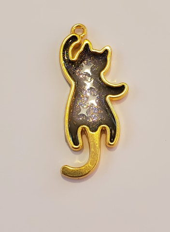 Black Kitty Stained Glass Style Resin pendant