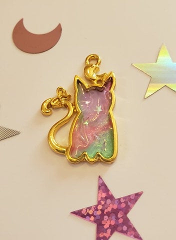 Rainbow Kitty Stained Glass Resin Pendant