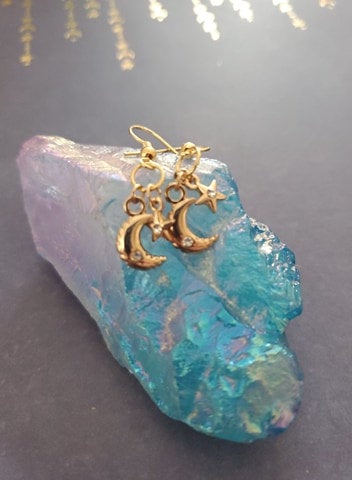 Moon and Star Earrings, Moon, Star,  Moonlight,  Earrings, Magic, Witchy, Earthy, Mori Kei, Mori, Cosplay picture