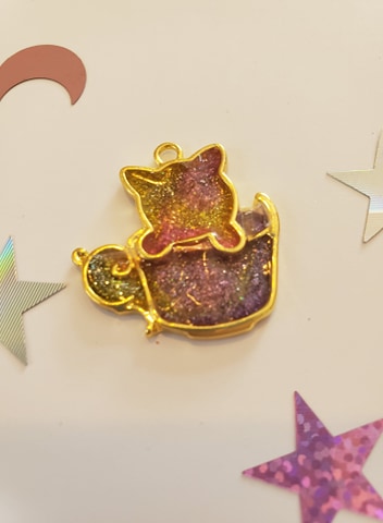 Bright Glitter Teacup Kitten Resin Necklace picture