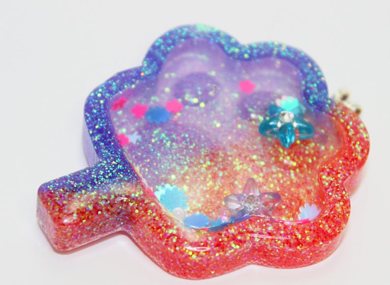 Resin Paw Print Shaker, Shaker Charm, Resin Charm, Resin Art, Rainbow, Necklace, Kawaii, Fairy Kei, Sugar Lagoon