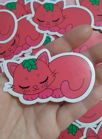 Strawpurry Straberry Kitten Vinyl Sticker picture